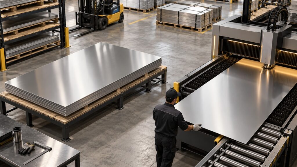 Title: Why the Stainless Steel Sheet 8?4 Remains the Global Standard ALT (EN): Standard 8x4 stainless steel sheets aligned for CNC cutting, warehouse storage and global fabrication ALT (ZH-TW): ?? 8?4 ?????????? CNC ??????????