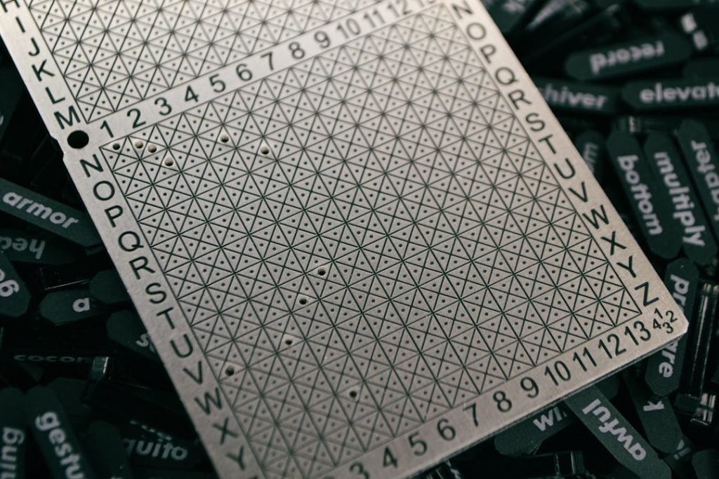 A 24-word punch plate to stamp a bitcoin seed phrase into stainless steel.